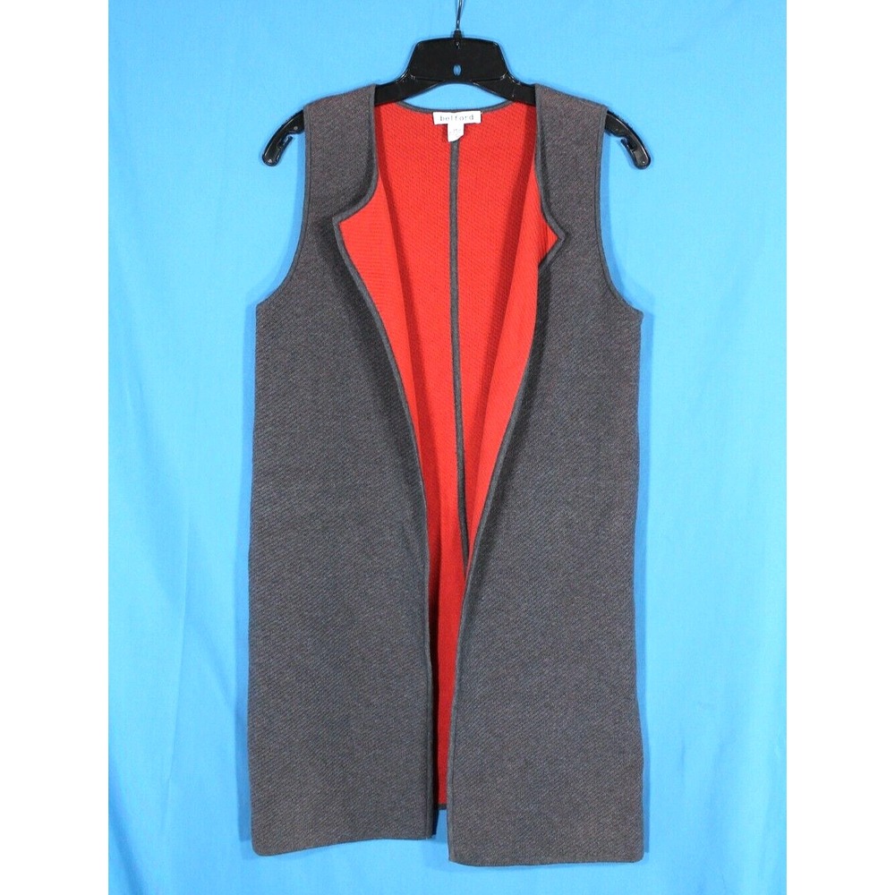 BELFORD Open Front 100% PIMA COTTON Gray/Rust REVERSIBLE Vest/Topper Sz XS